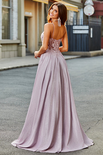 Sparkly A-Line Spaghetti Straps Blush Ball Dress with Beading